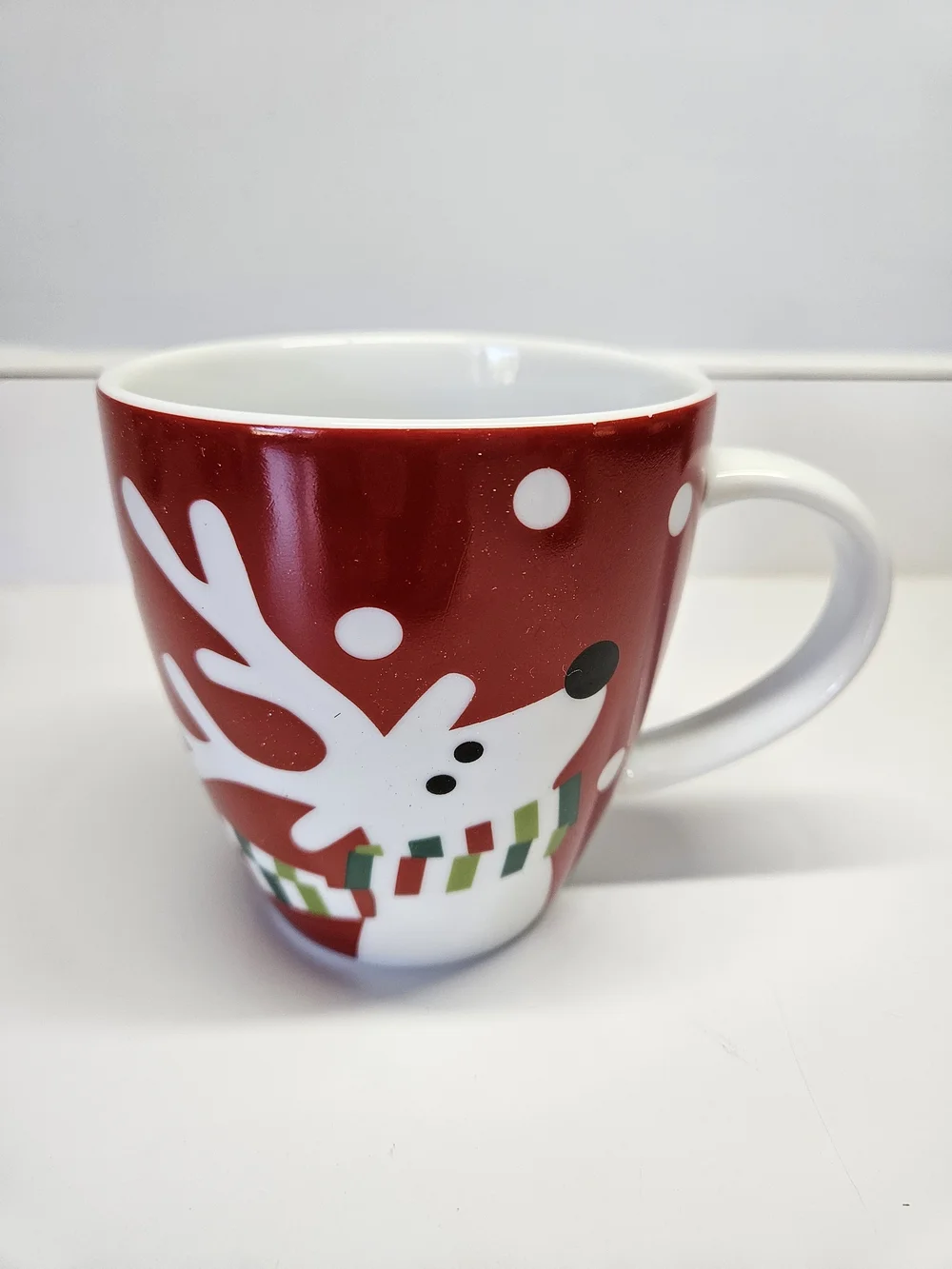 Crate & Barrel Red Ceramic Reindeer Christmas Mugs 12 OZ Set 4